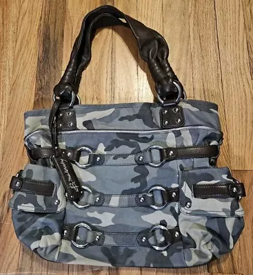 B. Makowsky Large Kimberly Blue Camo Butter Soft Leather Shoulder Tote Bag • $125