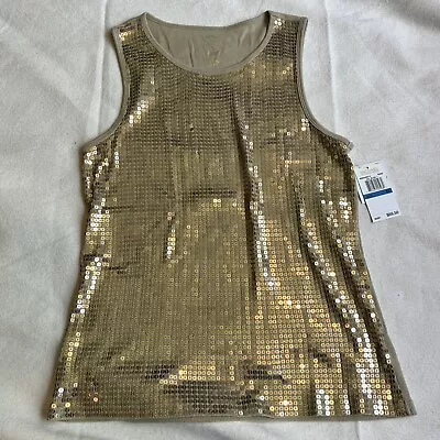 Michael Kors Womens Gold Sequin Beige Cotton Tank Top Size XL NWT • $42