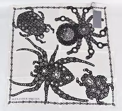 $294.34 • Buy New Alexander McQueen 504444 Cream JEWELED BUG Skull Silk Twill Scarf