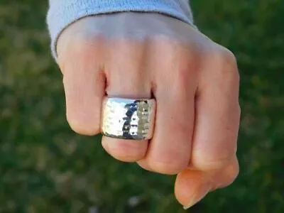 £16.79 • Buy Hammered Chunky Dome Ring Wide Band 925 Silver Ring Handmade Ring Woman Jewelry2