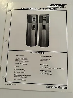 Original Bose Service Manual 701 Direct/Reflecting Speaker • $24.95