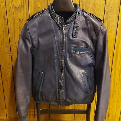 Vintage Members Only Leather Jacket Black Size 46 Medium Liner Missing 80s • $65