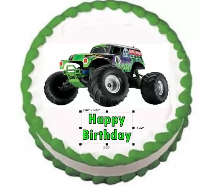 Gravedigger Green Truck Image Monster Edible Cake Topper Frosting Sheet • $14.47