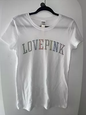 $17.99 • Buy Victoria's Secret LOVE PINK Shine Short Sleeve CAMPUS T-Shirt Rainbow Logo New!