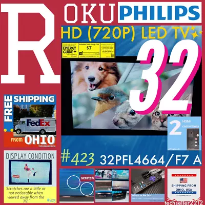 Philips 32  Class HD (720P) Smart Roku LED TV  /  32PFL4664/F7 A  With Remote&St • $84.84