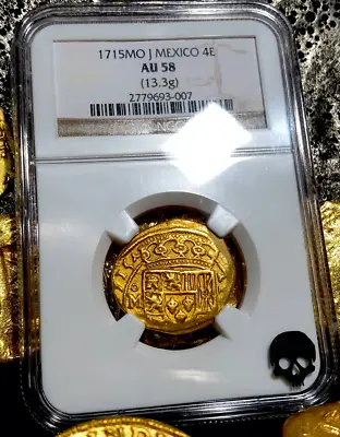 Mexico 1715 Dated 4 Escudos Ngc 58 “1715 Fleet” Pirate Gold Treasure Cob Coin  • $34950