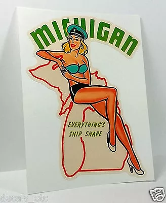 Michigan Pinup Vintage Style Travel Decal Vinyl Sticker Luggage Label • $4.69