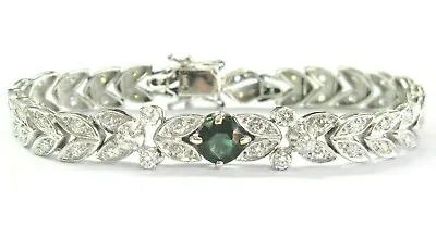 Green Tourmaline & Diamond Tennis Bracelet 14Kt White Gold 4.20Ct 6.75  • $2850