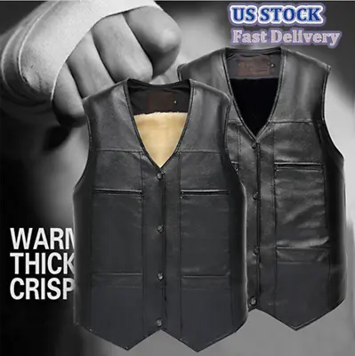 $17.88 • Buy Mens Vest Jacket Imitation Leather Causal Black Vintage PU Motorcycle Biker Vest