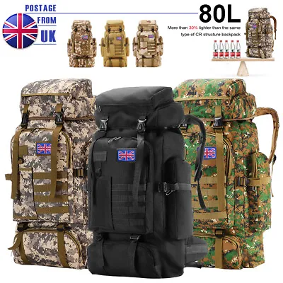 80L Military Tactical Army Backpack Rucksack Camping Hiking Trekking Outdoor Bag • £22.99