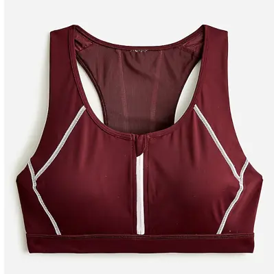 J.Crew $70 SleekStretch Zip Front Sports Bra Size XS Burgundy BK323 • $40