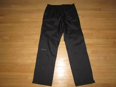 New Men's MARMOT Precip Rain Pants Black Side Zip Shell Windbreaker Pockets ~ M • $34.59