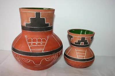 Mexican Mayan Aztec Pottery Set Of 2 Museum Reproduction AUT.INAH R.I.134 Mexico • $74.96