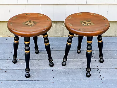 2 Vintage Ethan Allen Hitchcock Style Round Stools Solid Wood Flower Stencils • $300