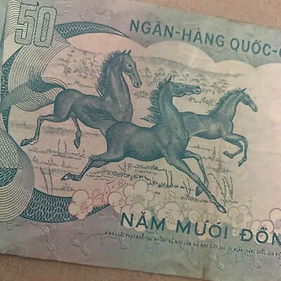 South Vietnam War Banknote 50 Dong Currency ND (1972)  Horses Paper Money • $5.95