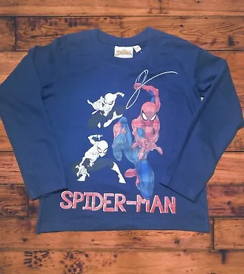 T Shirt Spiderman Long Sleeve Marvel Blue Top Age 3 Yr To 8 Yr Kids 100% Cotton • £8.99