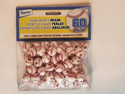 60 Pcs Darice Baseball Shape School Team Sports Plastic Vtg Craft Jewelry Beads • $10
