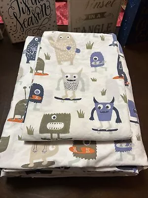 Pottery Barn Kids Skateboard Monsters TWIN Sheet Set-Flat Fitted Pillow Case GUC • $45.55