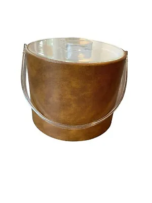 $29.99 • Buy VTG Georges Briard Tan Faux Leather Ice Bucket W/ Lucite Handle MCM