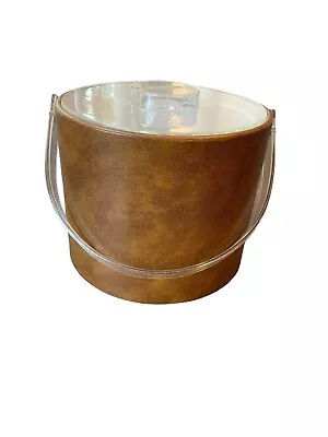 $29.99 • Buy VTG Georges Briard Tan Faux Leather Ice Bucket W/ Lucite Handle MCM