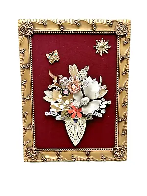 Vintage Jewelry Art FLOWER ARRANGEMENT In VASE Silver & Gold Tone Floral 6  X 8  • $34.95