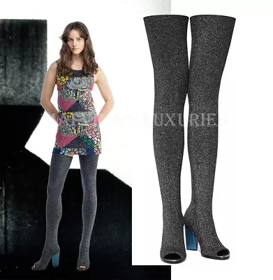 MISSONI BOOTS GLITTERED RIBBED KNIT OPEN TOE THIGH HIGH $1341 Sz IT 40 US 10 • $299