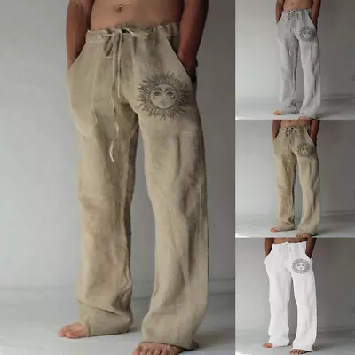 Men Summer Beach Loose Cotton Linen Pants Yoga Drawstring Elasticated Trousers` • $16.73