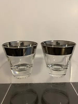 Vintage Dorothy Thorpe Shot Glasses Set Of Two Silver Band Mid Century • $14