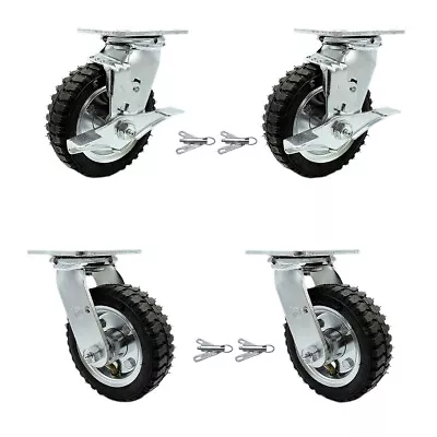 6 Inch Black Pneumatic Wheel Caster Set 4 Swivel With Swivel Locks 2 With Brakes • $178.72