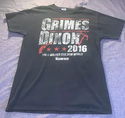 Walking Dead Grimes Dixon T Shirt Men's Medium Black Short Sleeve Front Graphic • $9.99