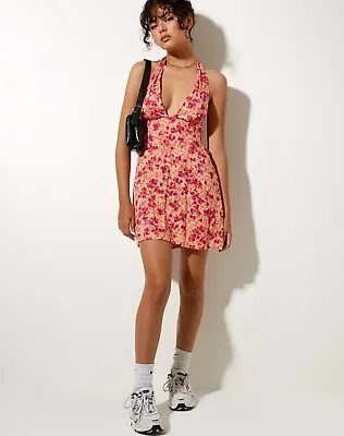 MOTEL ROCKS Leana Dress In Dark Wild Flower Cantaloupe (MR119.10) • $45.30