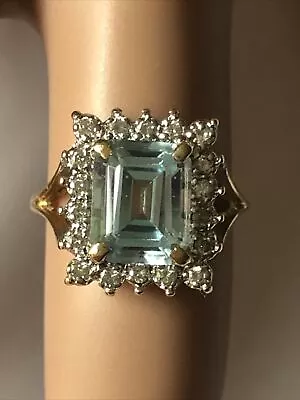 Vintage 14k Diamond And Aquamarine Ring 4.4 Grams • $499.99