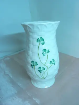 £11.99 • Buy A Pretty Vintage Belleek Bone China Vase With Shamrock Design Green Mark