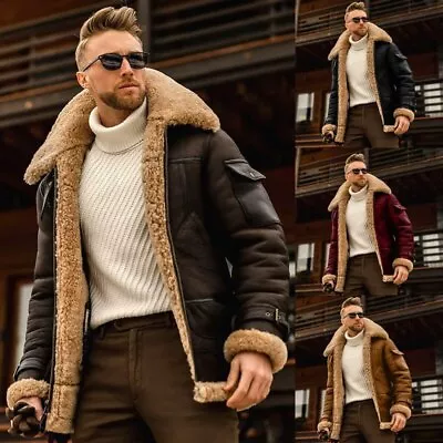 Men's Jacket Turn Down Fur Collar Thick Coats Thicken Male Winter Windbreaker • $42.31