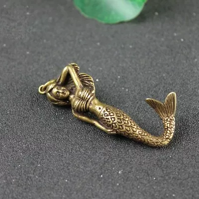 Pure Brass Mermaid Key Chain Keyring Figurine Ornament Miniature Statue Craft • $12.99