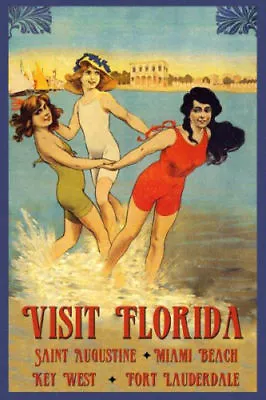 Visit Florida Miami Key West Lauderdale Beaches Vintage Poster Repro FREE S/H • $17.90