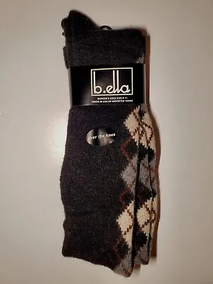 B.ella Over The Knee High Socks Ladies Wool Cashmere Angora Diamond Argyle Black • $24