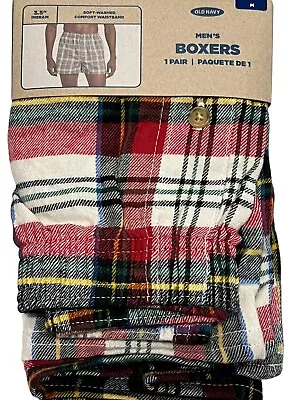 NWT OLD NAVY Flannel Boxer 3.5  Inseam Sz M-L-XL White Green Red Plaid #O12 • $16.25