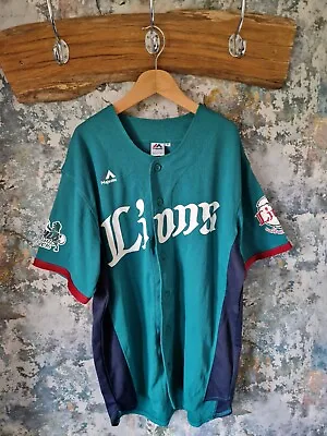 Mens Majestic Athletic Turquoise Sports Lions Logo Baseball Japanese Jersey Xs/s • £14.99