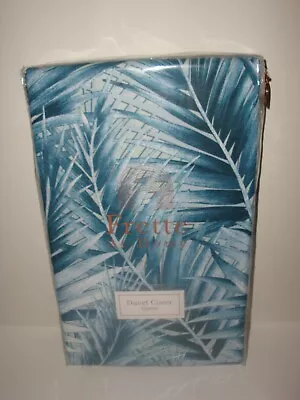 Frette At Home Exotic Queen Duvet Cover Blue White Cotton Tropical Palm Leaves • $199