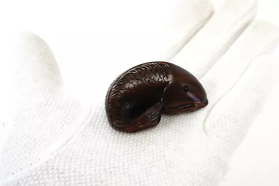 Wooden NETSUKE Carp Japanese Vintage 2.8cmx4.8cm From Japan • £55.98