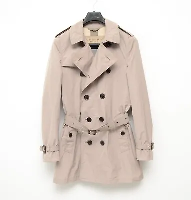 Men's Burberry Brit Double Breatsed Nylon Gray Trench Coat Belted Jacket Size S • $399