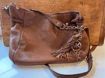 MICHAEL Michael Kors Brown Leather Charm Tassel Hobo Crossbody W Shoulder Strap • $36