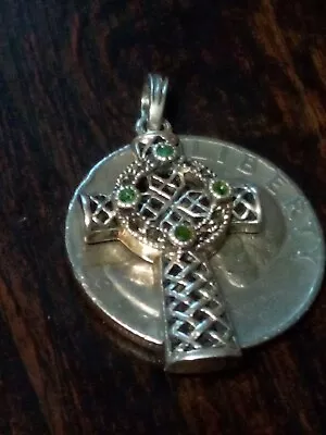 Vintage Silver Celtic Cross With Peridot Gems • $44.99