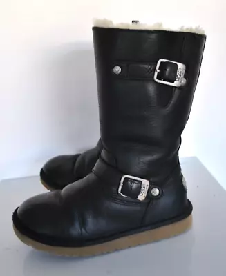 Black Leather Slip On Sheepskin Girls Classic Kensington Boots Size 13 UGG • £14