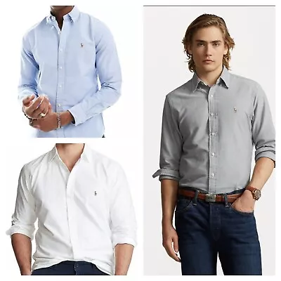 Ralph Lauren Oxford Shirt Slim Fit Cotton White Grey Sky Blue • £29.89