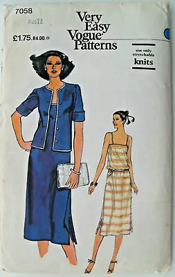 34  Vintage 1970s  Pullover Camisole Dress & Jacket Sewing Pattern Vogue 7058 • £4.95