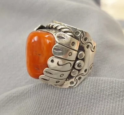 Big Old Pawn NAVAJO Stamped Sterling Silver Chunky Coral RING Size 11.5 Signed  • $388