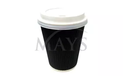 12oz Black Ripple Disposable Hot Beverages Takeaway Coffee Cups With/without Lid • £10.97