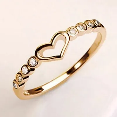 925 Sterling Silver Mini Heart Gold Plated Ring Womens Girls Jewellery Gift UK • £4.99